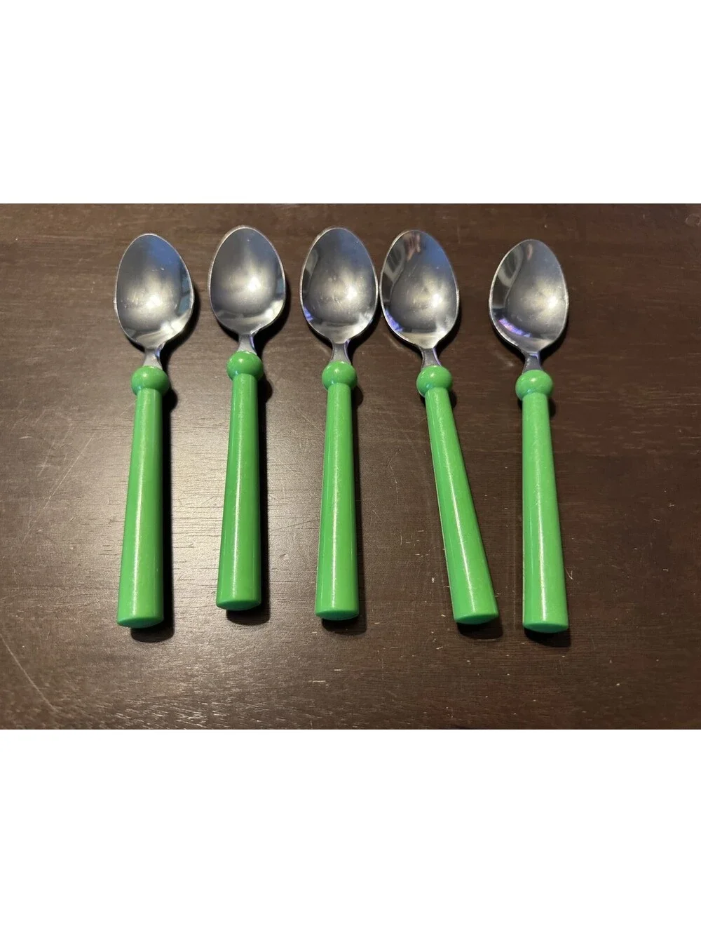 5 IKEA Vtg Green Handle Stainless Flatware Silverware Set Large Spoons